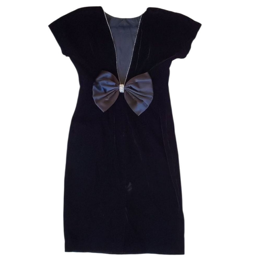 Vintage 80s  Dress Size 10 Black Velvet Cocktail Open Back Retro Preppy  DATIANI